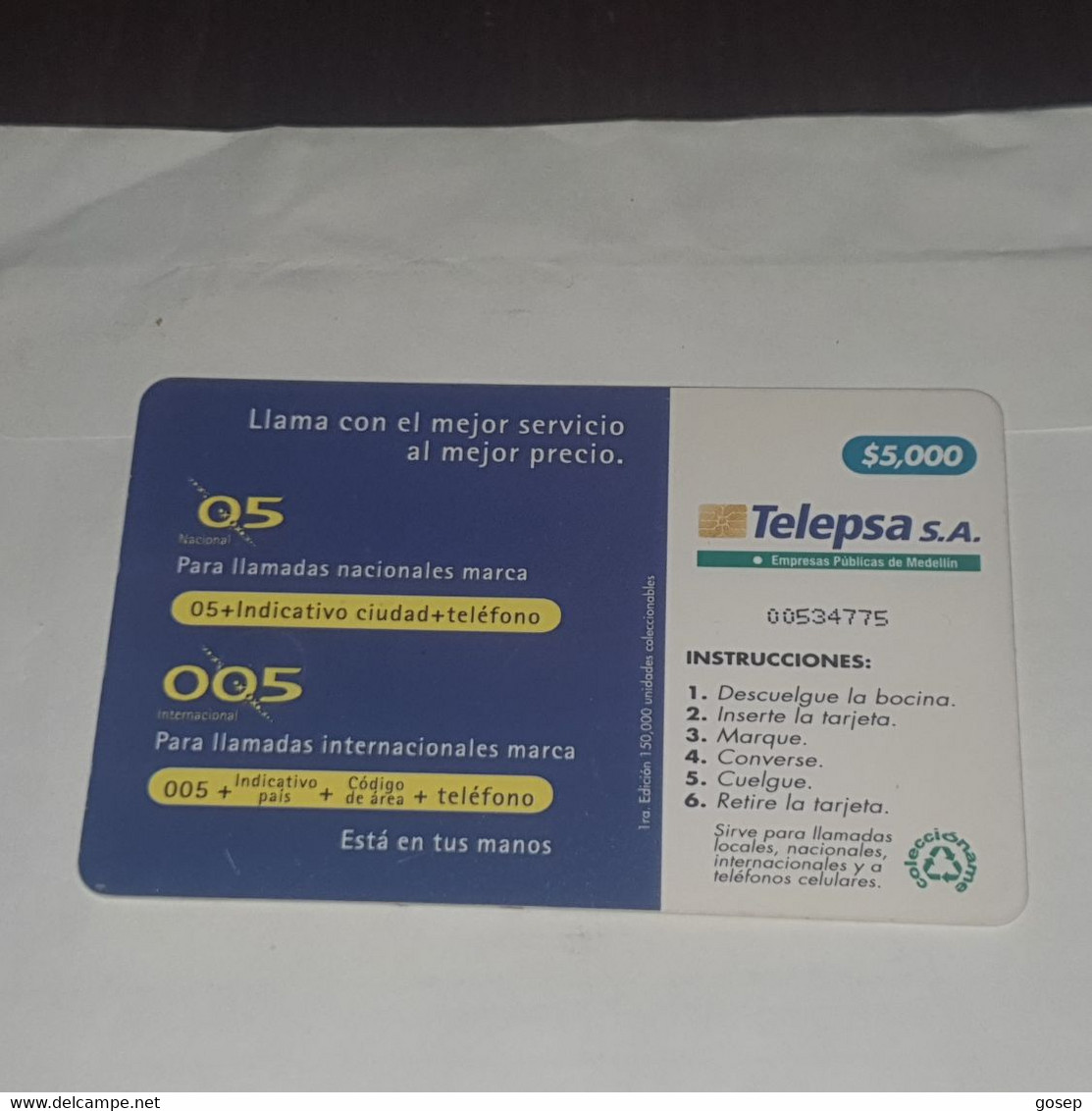 Colombia-(CO-TE-044B)-telephone Talk-(38)-($5.000)-(00534775)-used Card+1card Prepiad Free - Kolumbien