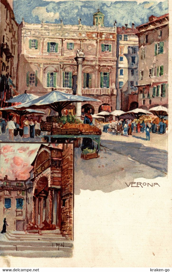 CPA M. WIELANDT - Verona Città - Piazza Delle Erbe - Vedutine - VELTEN - VG - W029 - RIFILATA!! - Wielandt, Manuel