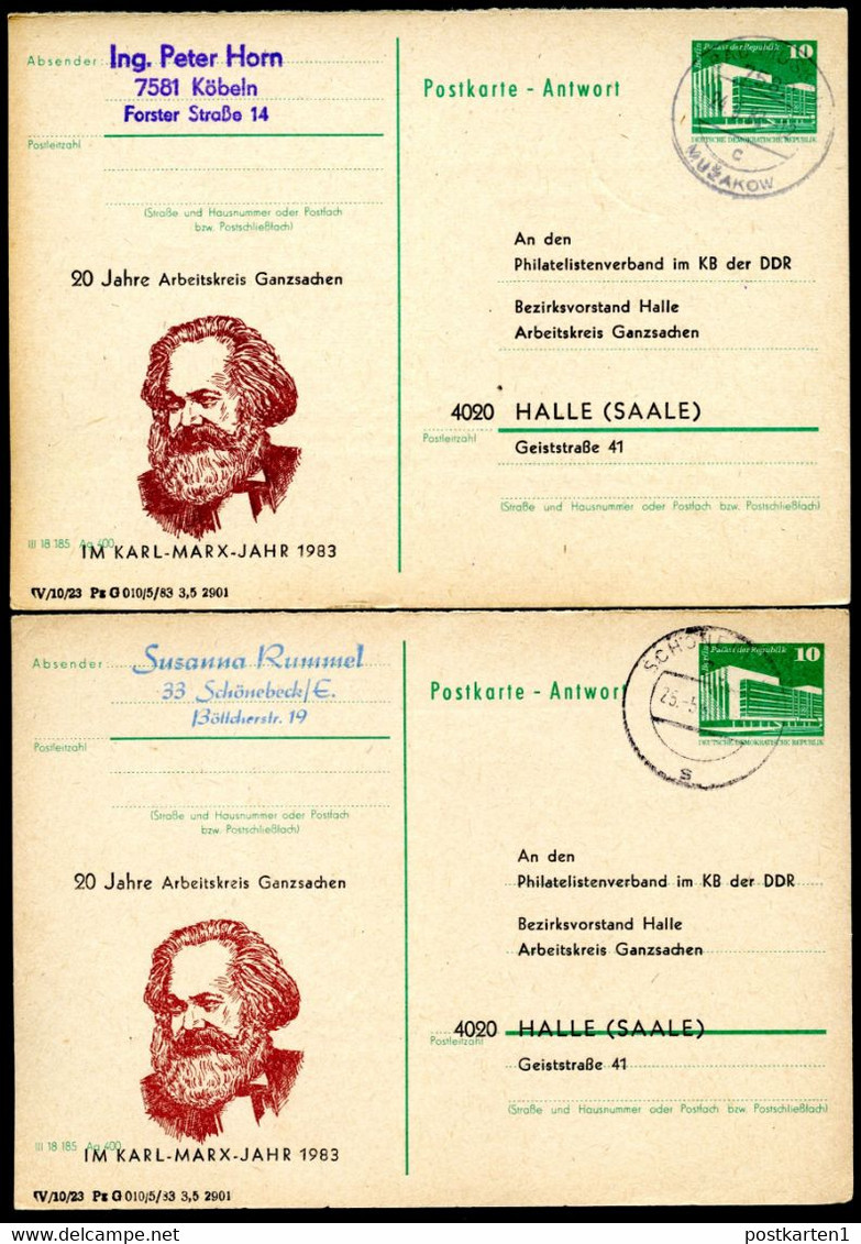DDR P85A-1aA-83 C1-a 2 Antwort-Postkarten Zudruck AK GANZSACHEN KARL MARX  Gebraucht - Karl Marx