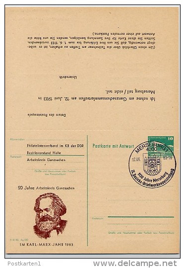 DDR P85-1a-83 C1-a Antwort-Postkarte Zudruck AK GANZSACHEN KARL MARX Halle Sost. 1983 - Karl Marx