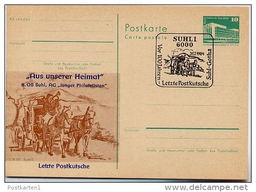 DDR P84-34b-84 C86-b Postkarte Zudruck POSTKUTSCHE Suhl Sost. 1984 - Privé Postkaarten - Gebruikt