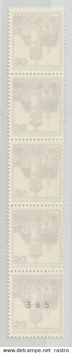 N° 534 ("Châteaux" , 30 Pf)  , Bande De 5 Numérotée ("385")  ** - Rolstempels