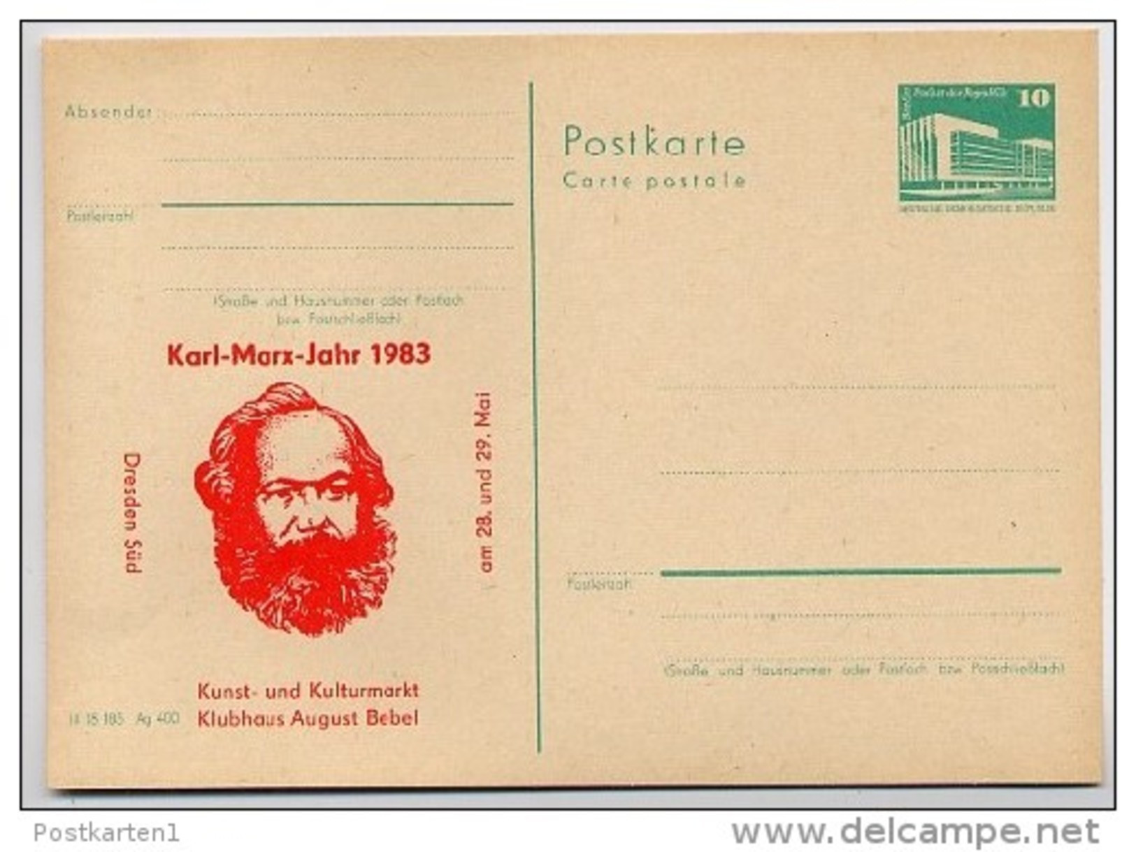 DDR P84-18-83 C26 Postkarte Zudruck KARL-MARX-JAHR DRESDEN 1983 - Privé Postkaarten - Ongebruikt