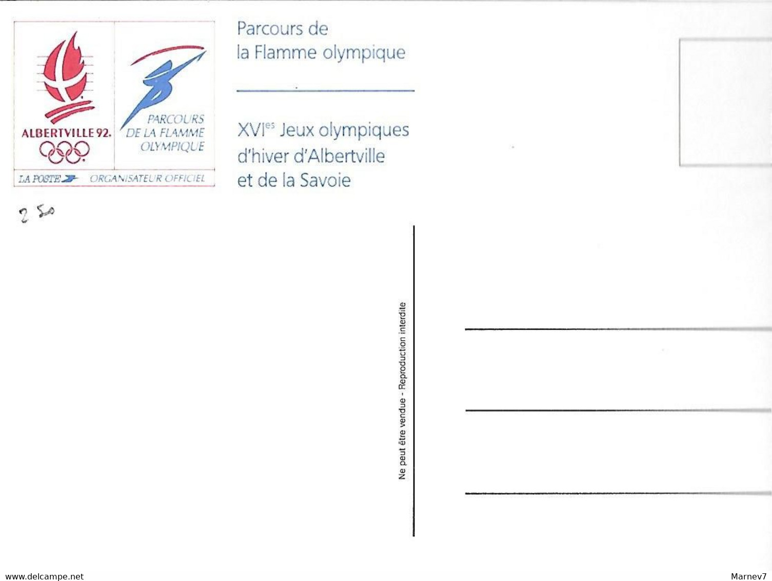 Parcours FLAMME OLYMPIQUE Albertville 92 - Carte De France - Départ 14 Décembre 1991 - Arrivée 8 Février 1992 - La Poste - Manifestazioni