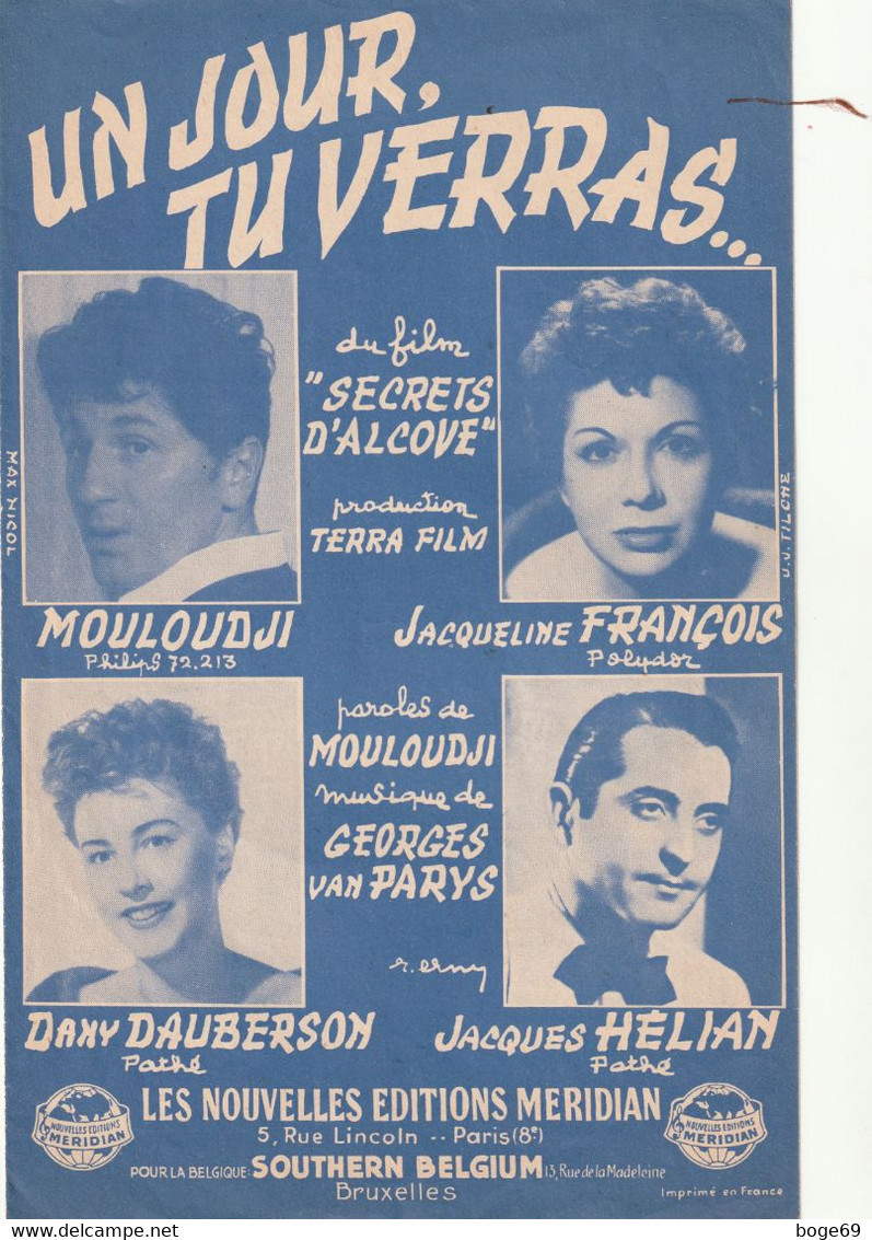 (AVRIL) Un Jour , Tu Verras ...JACQUELINE FRANCOIS , MOULOUDJI , Musique GEORGES VAN PARYS - Partitions Musicales Anciennes