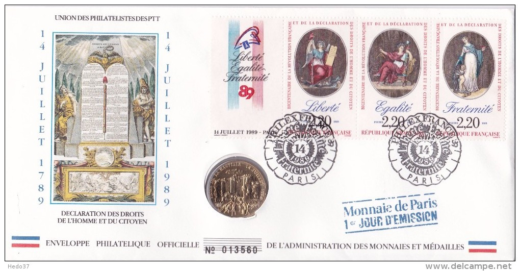 Bi-Centenaire De La Révolution Française. Enveloppe & Sa Médaille - French Revolution