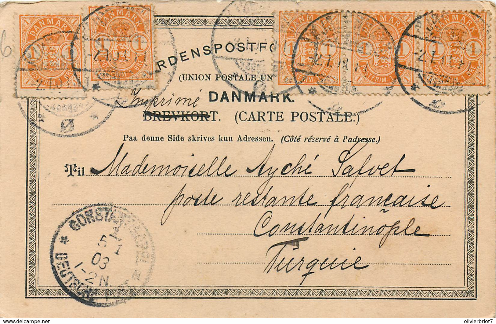 Allemagne - Bureau Turque - 3 C.P.A. 1903 Du Danmark Vers La Turquie  - Oblitérations '' Constantinople-Deutsche Post '' - Deutsche Post In Der Türkei