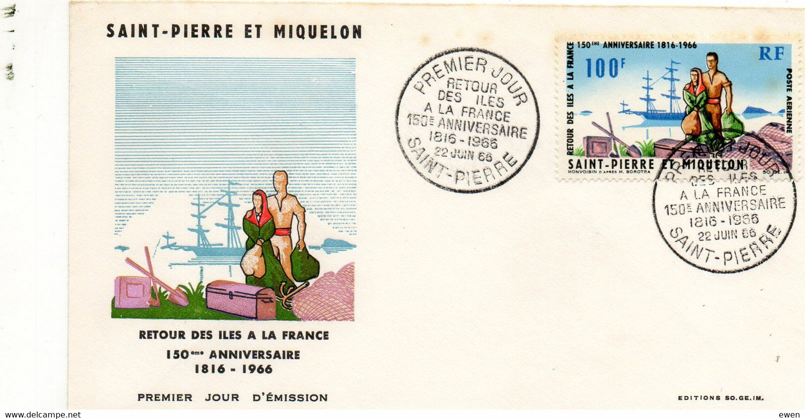St-Pierre-et-Miquelon. Jolie Enveloppe Premier Jour Avec PA N°36 Retour Des Iles 1966 - FDC