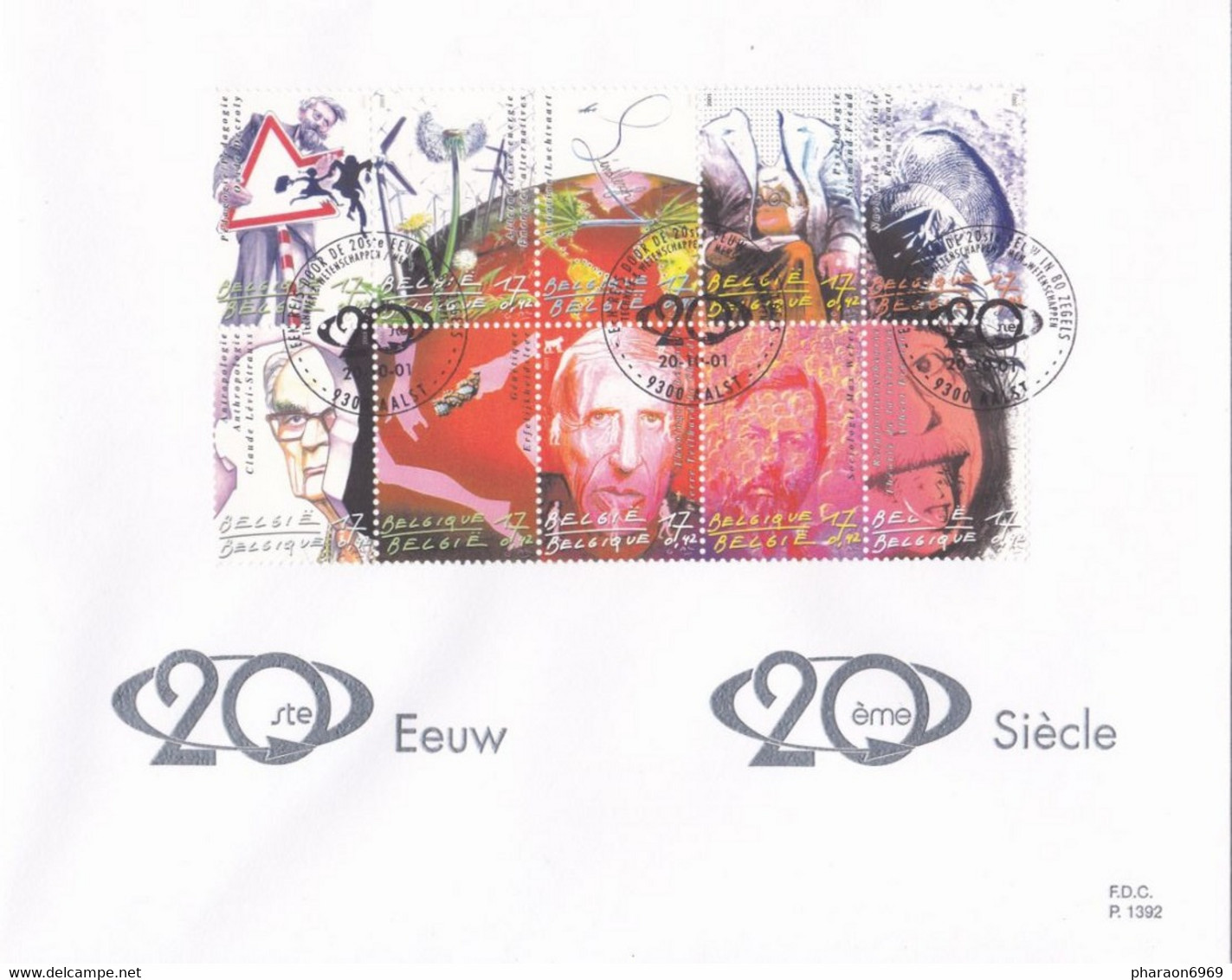 2 Scans 2 Enveloppes FDC 3024 à 3043 Bloc 92 Le Tour Du 20ème Siècle En 80 Timbres Aalst - 2001-2010