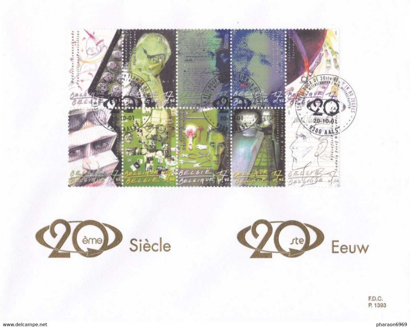 2 Scans 2 Enveloppes FDC 3024 à 3043 Bloc 92 Le Tour Du 20ème Siècle En 80 Timbres Aalst - 2001-2010