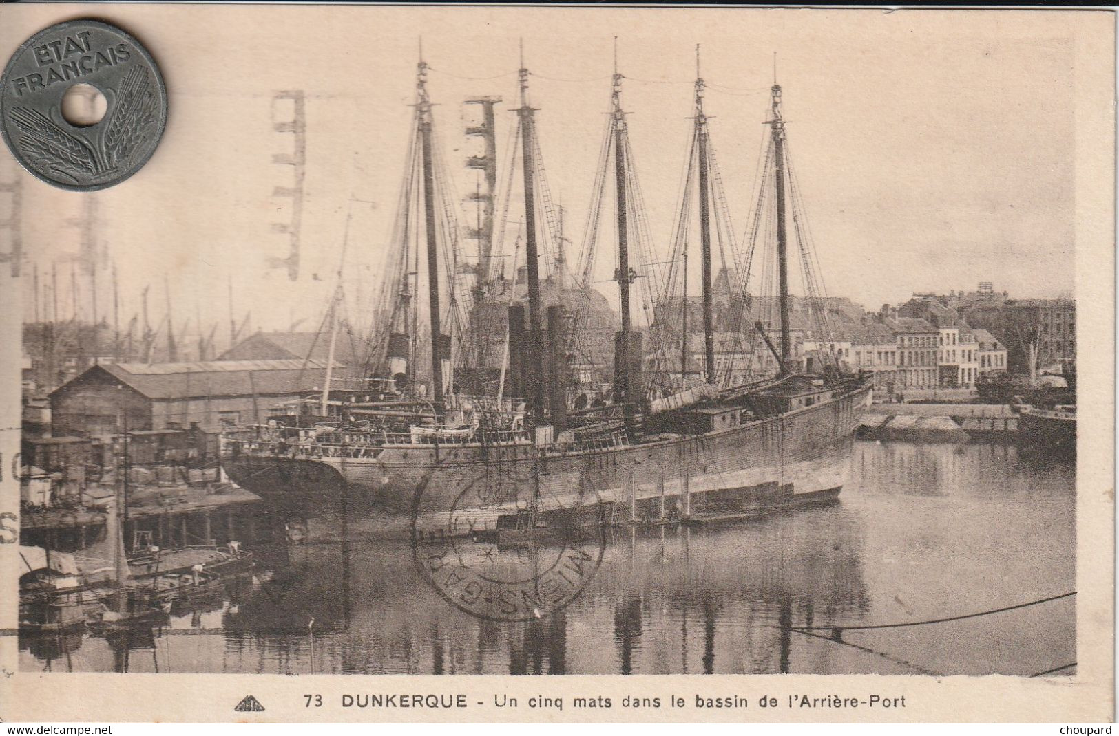 59 - Carte Postale Ancienne De  Dunkerque    Un Cinq Mats Dans Le Bassin De L'Arrière Port - Dunkerque