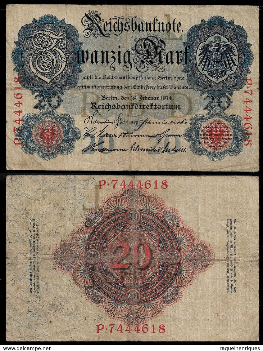 GERMANY BANKNOTE 20 MARK 1914 P-46b F/VF (NT#05) - Other & Unclassified