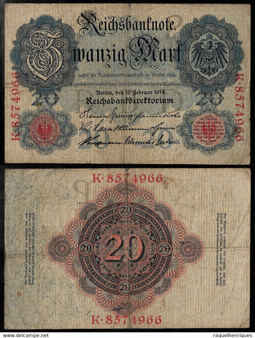 GERMANY BANKNOTE 20 MARK 1914 P-46b F (NT#05) - Sonstige & Ohne Zuordnung