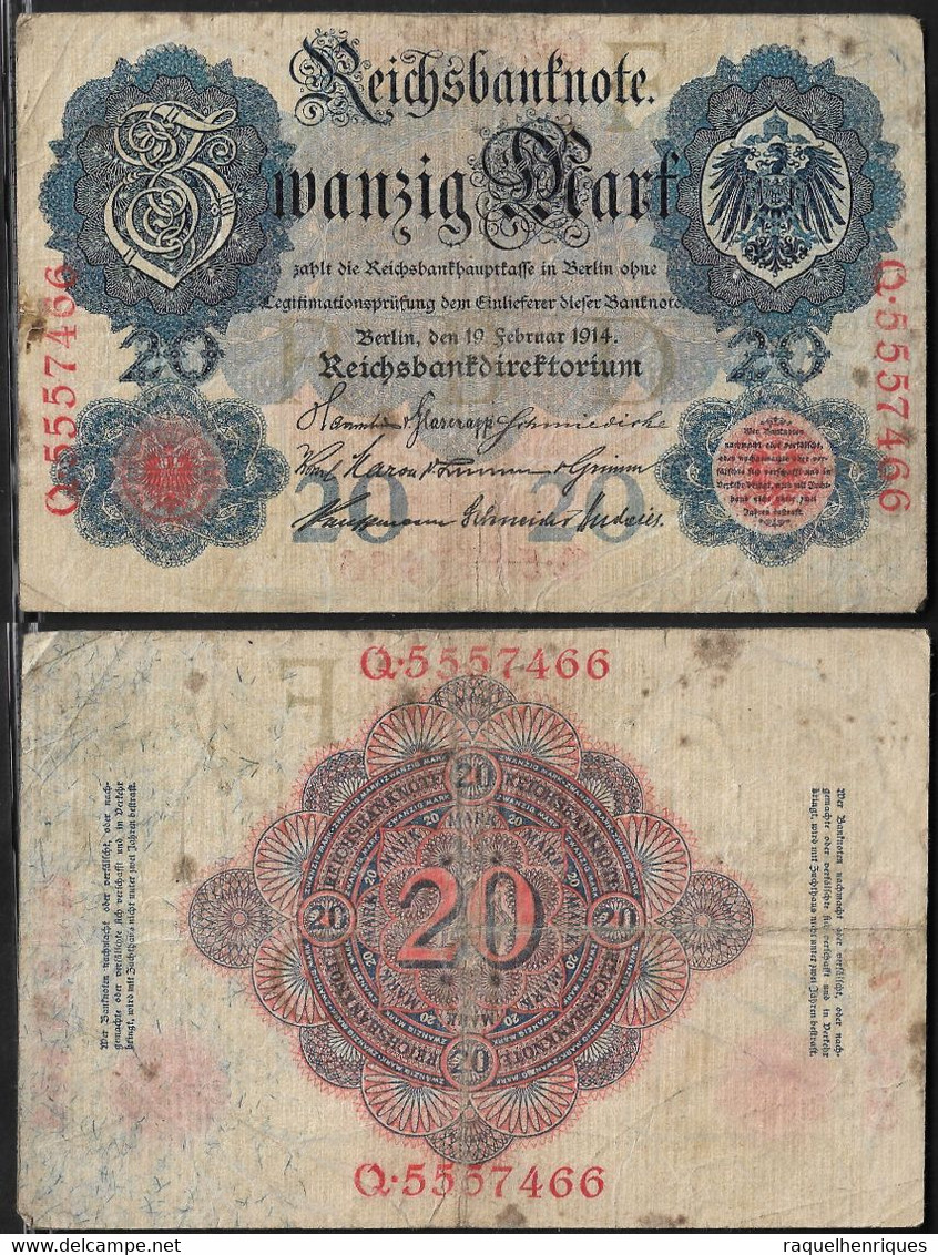 GERMANY BANKNOTE 20 MARK 1914 P-46b F (NT#05) - Otros & Sin Clasificación