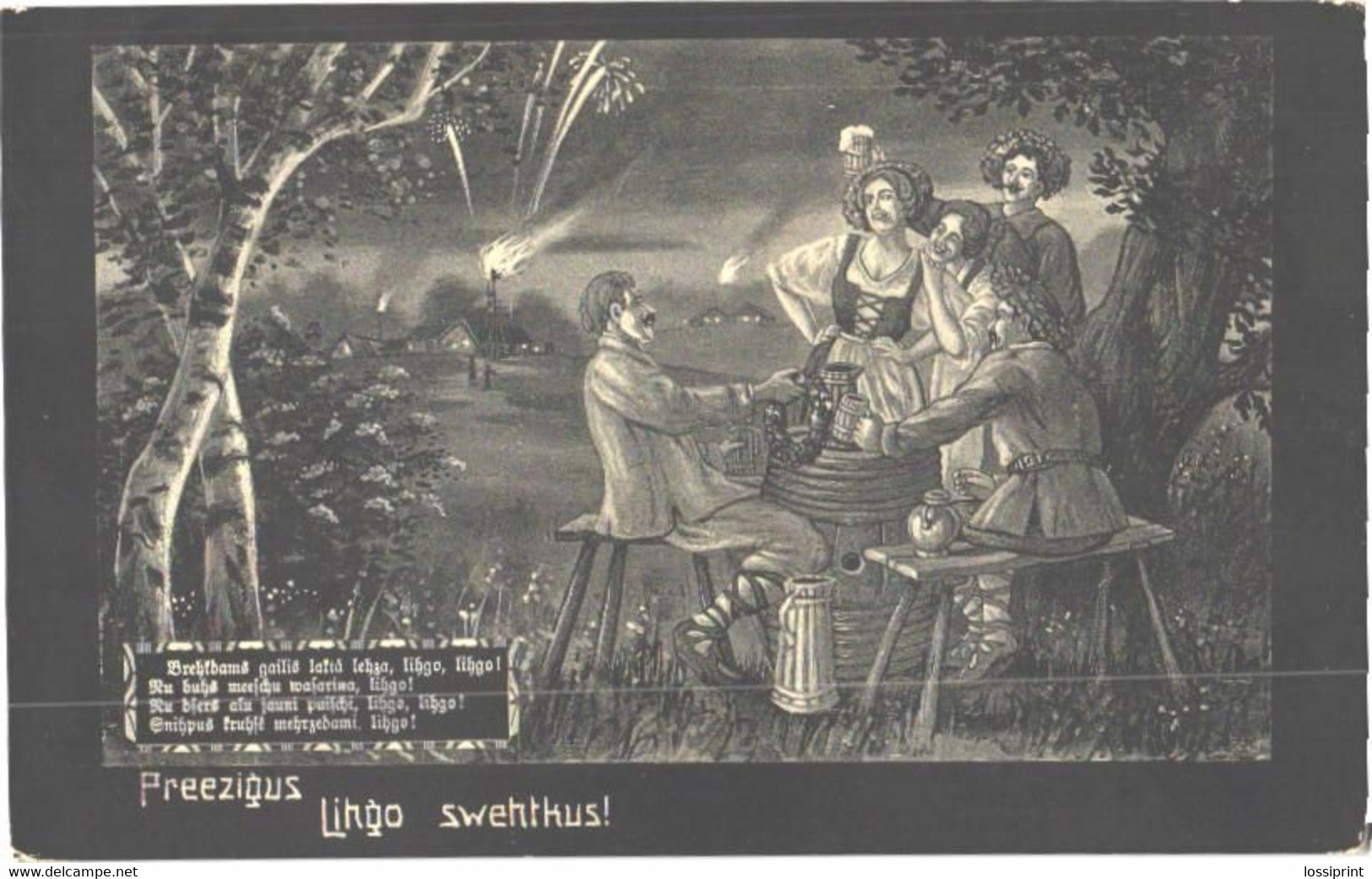 Latvia:Midsummer Holiday, National Costumes, Men Drinking Beer, Pre 1940 - Otros & Sin Clasificación