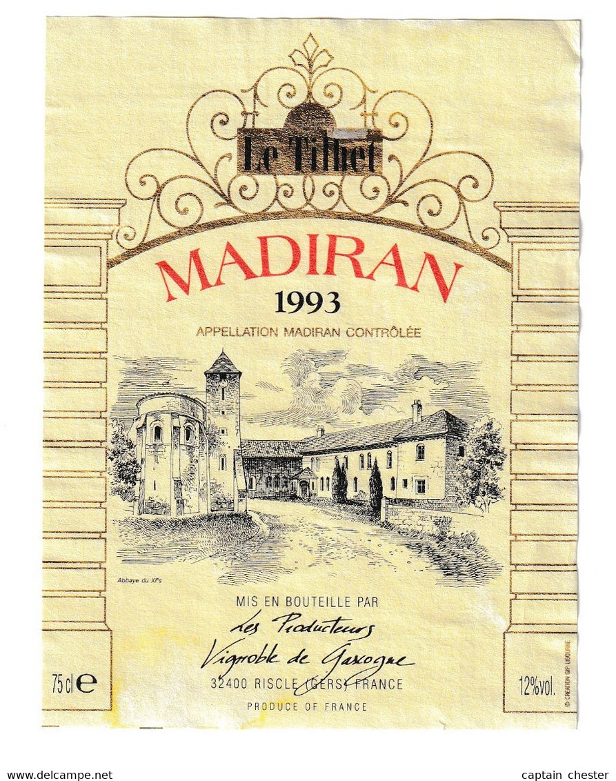 Etiquette De Vin MADIRAN " Le Tilhet 1993 " - Madiran