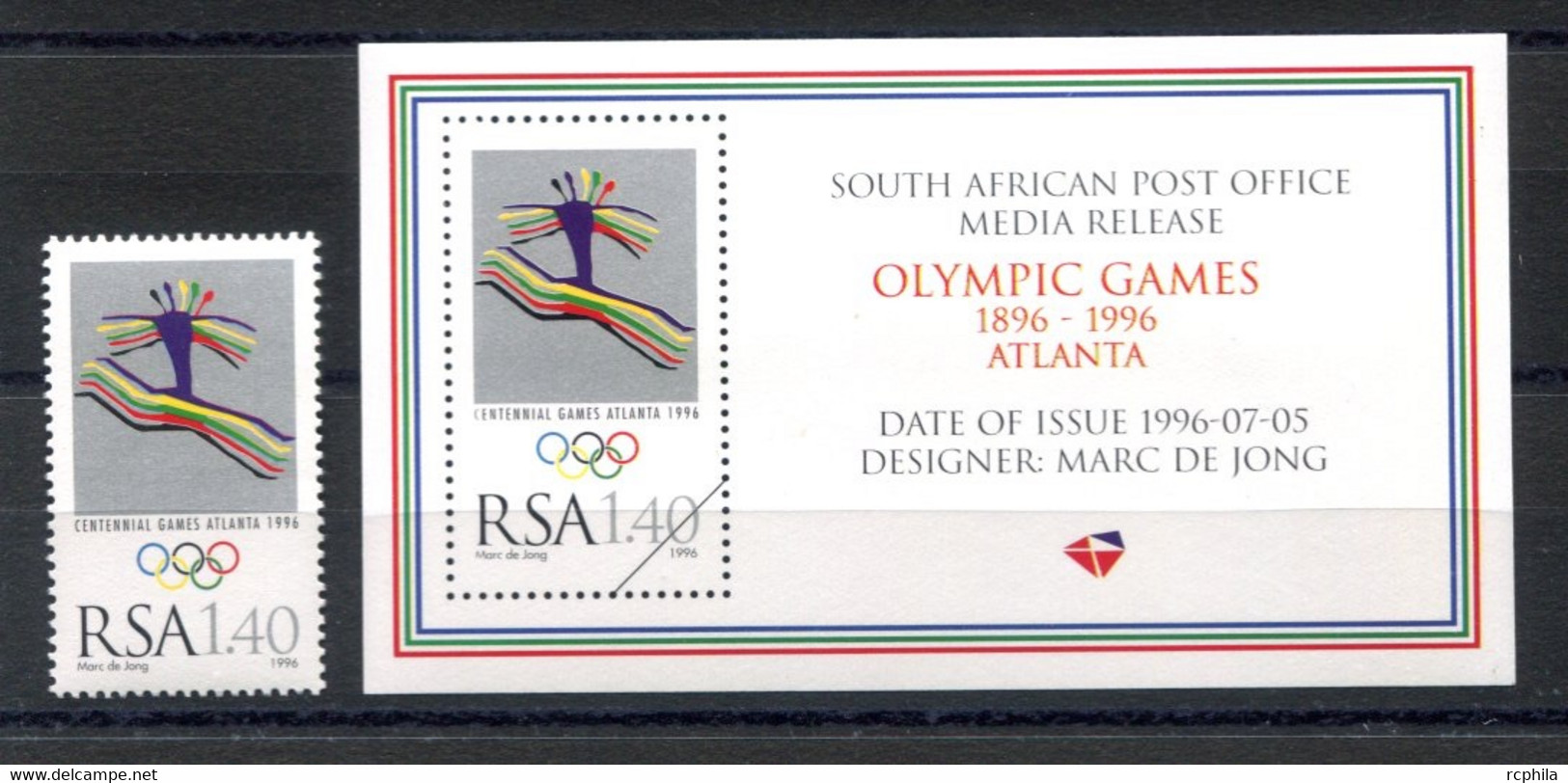 RC 20874 AFRIQUE DU SUD N° 912 SPORT JEUX OLYMPIQUES D'  ATLANTA TIMBRE + BLOC NON DENTELÉ NEUF ** MNH - Ongebruikt