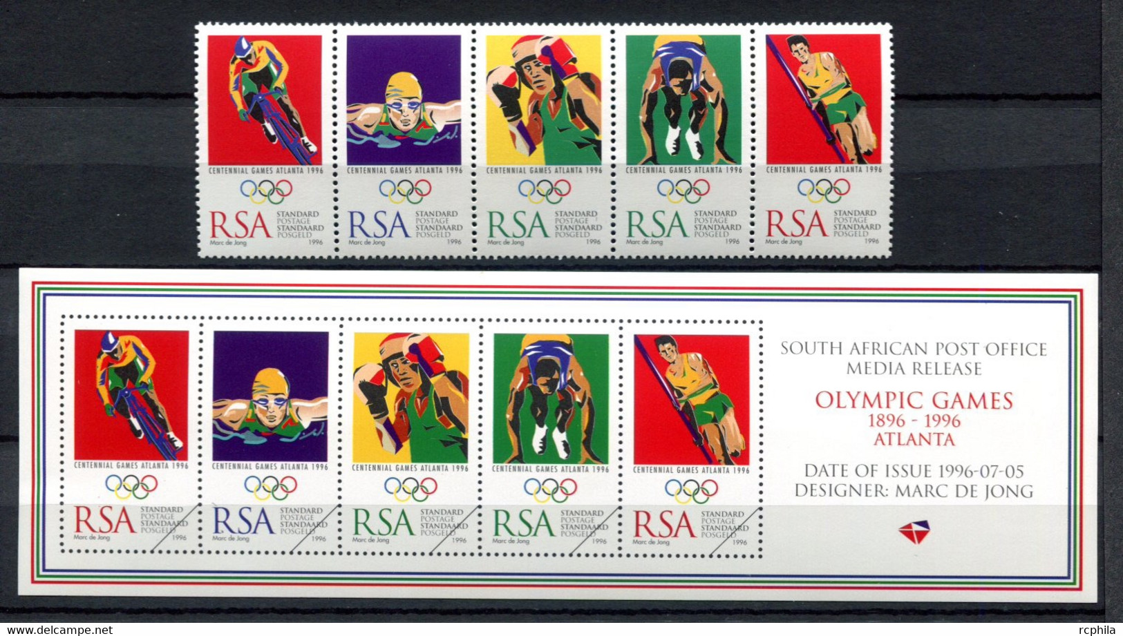 RC 20875 AFRIQUE DU SUD N° 907 / 911 SPORT JEUX OLYMPIQUES D' ATLANTA TIMBRES + BLOC NON DENTELÉ NEUF ** MNH - Ungebraucht