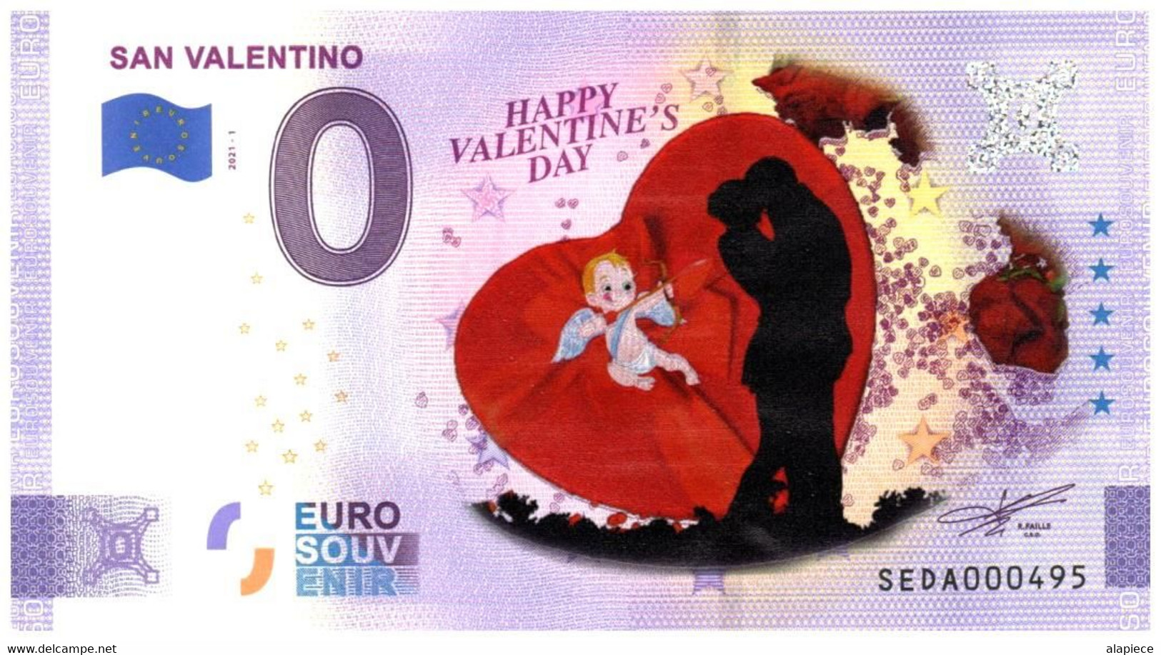 Billet Souvenir - 0 Euro - Italie - San Valentino (2021-1) Edition Colorée - Essais Privés / Non-officiels