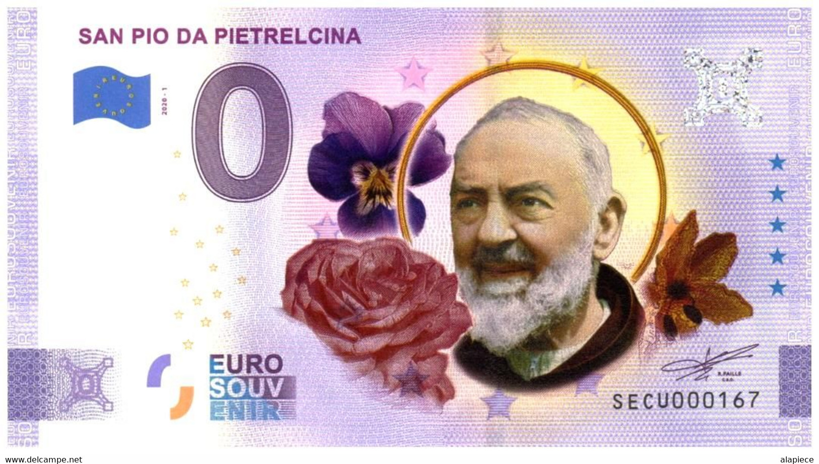 Billet Souvenir - 0 Euro - Italie - San Pio Da Pietrelcina - (2020-1) Edition Colorée - Essais Privés / Non-officiels