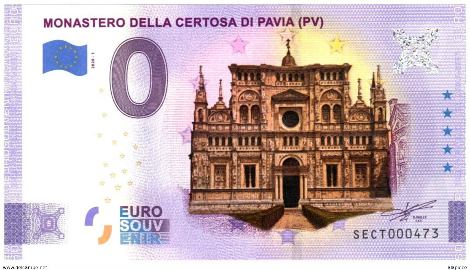 Billet Souvenir - 0 Euro - Italie - Monastero Della Certosa Di Pavia - (2020-3) Edition Colorée - Essais Privés / Non-officiels