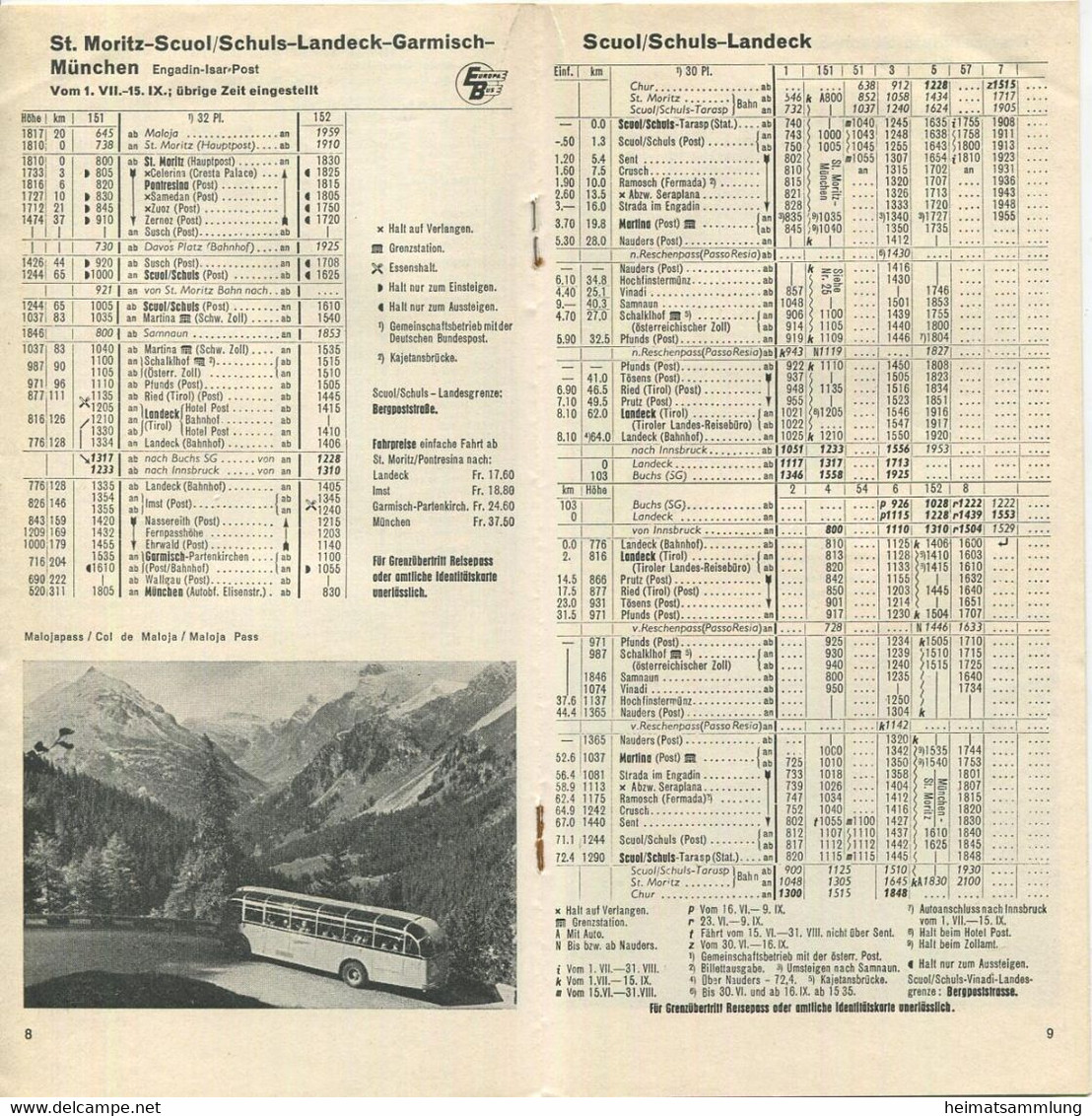 Schweiz - Engadin Graubünden - Sommer Fahrplan 1962 Postauto - 16 Seiten Mit 5 Abbildungen - Europa