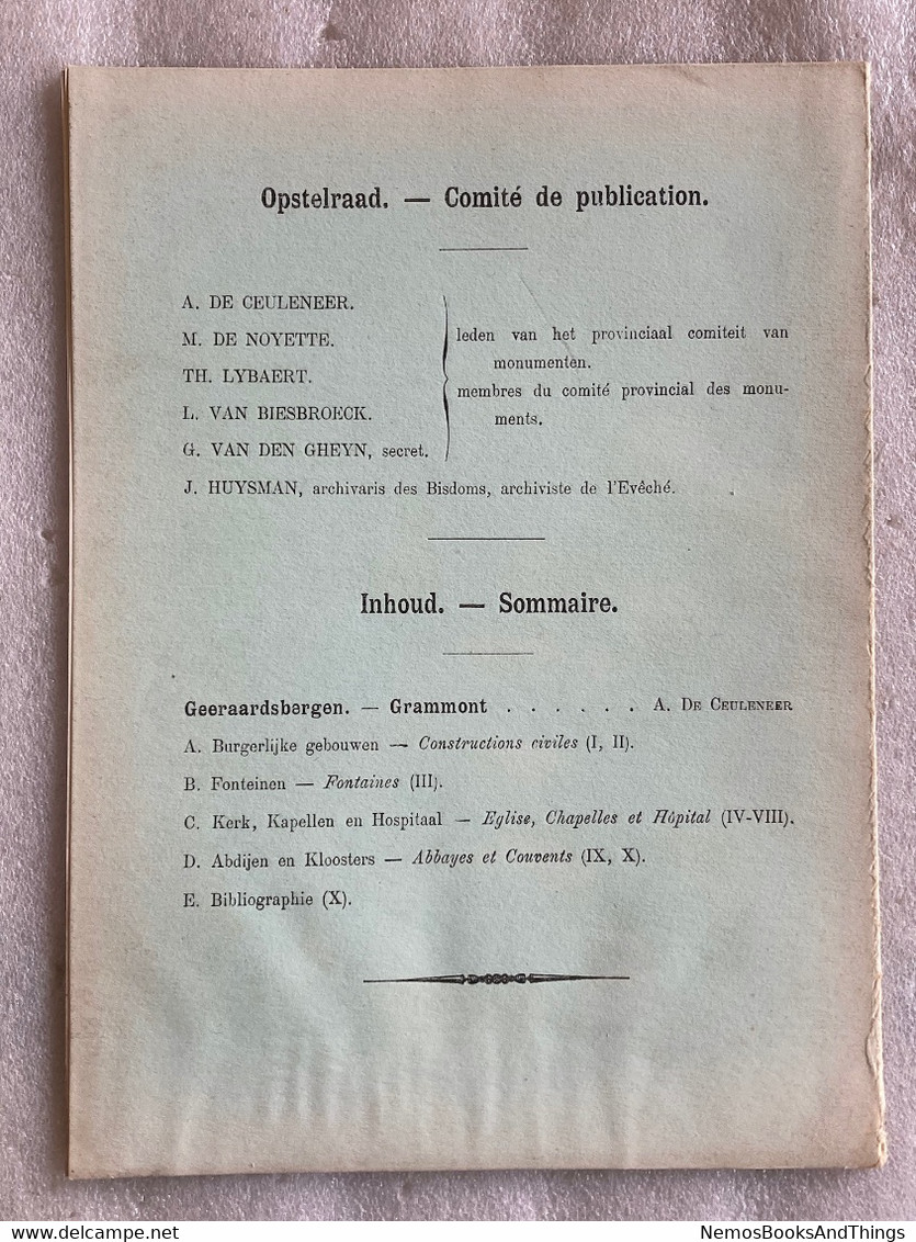 1911 - GERAARDSBERGEN - GRAMMONT - Oudheidkundige Inventaris Oost-Vlaanderen - Flandre Orientale -  DEEL 2 - Geschichte