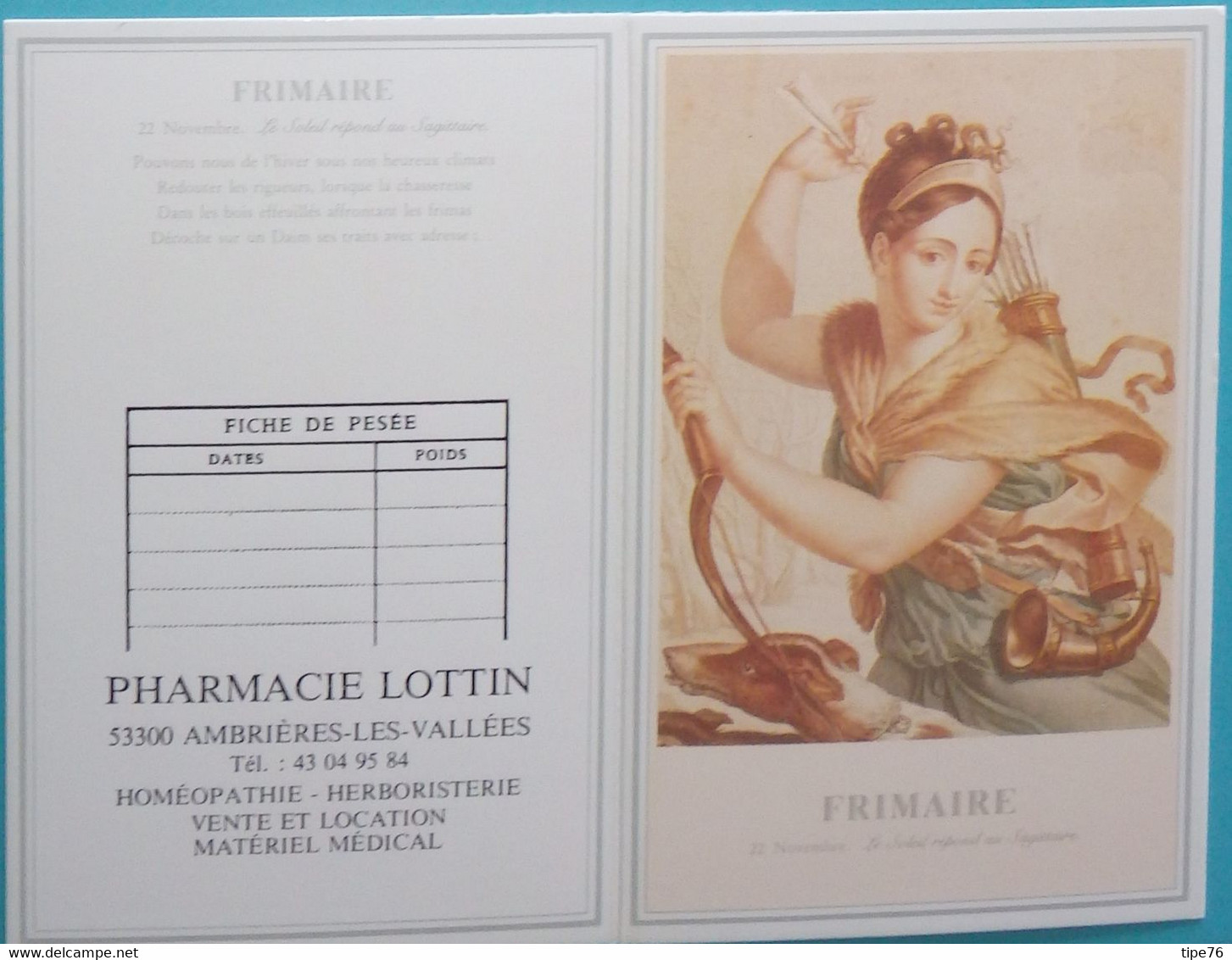 Petit Calendrier Poche 1989 Création Engelhard - Pharmacie Ambrières Les Vallées Frimaire Calendrier Révolutionnaire - Big : 1981-90