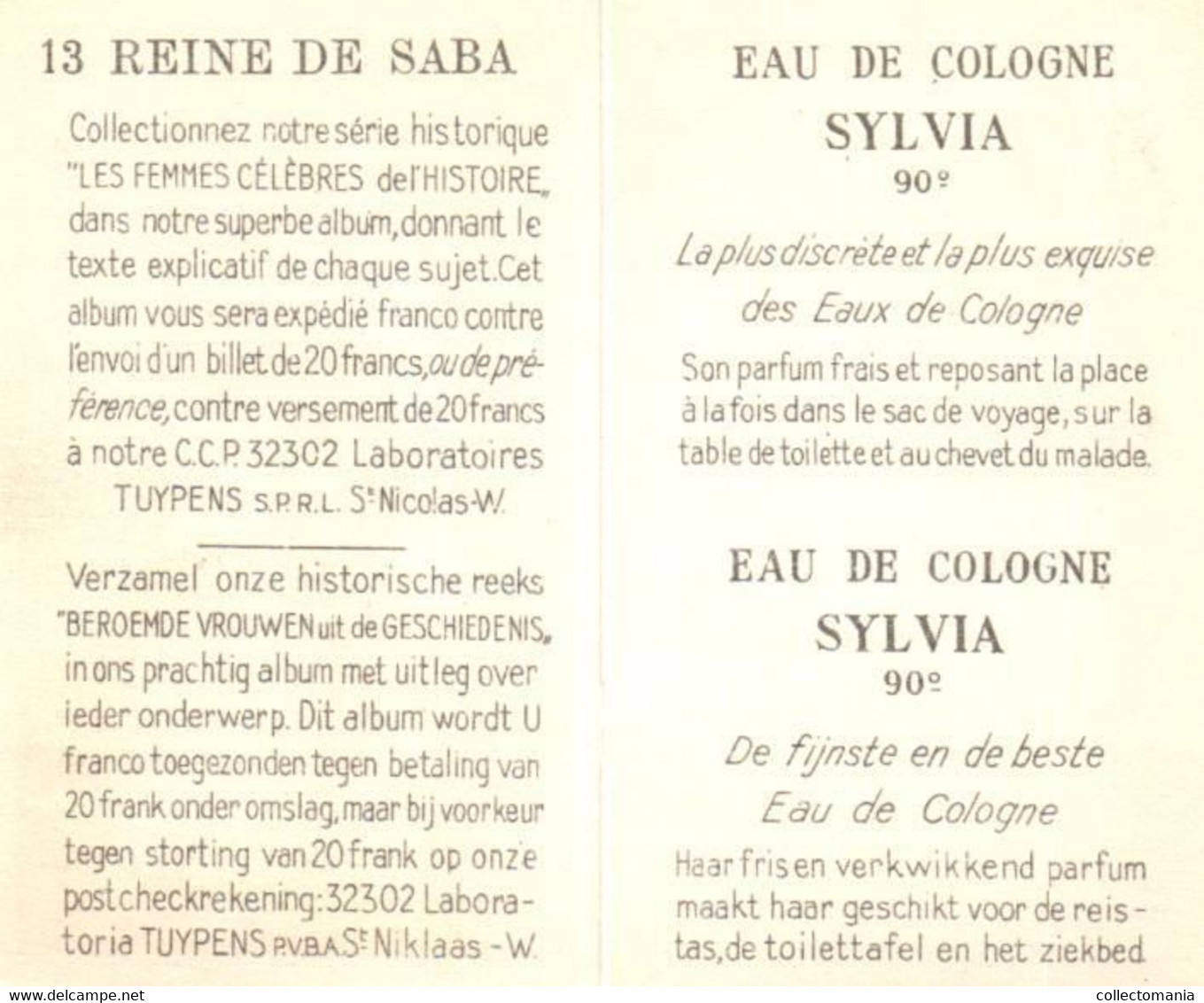 7 cartes Eau de Cologne Sylvia Tuypens  St.Niklaas-Waas  Femmes Célèbres de l'histoire Reine de Saba Jézabel Cléopatre