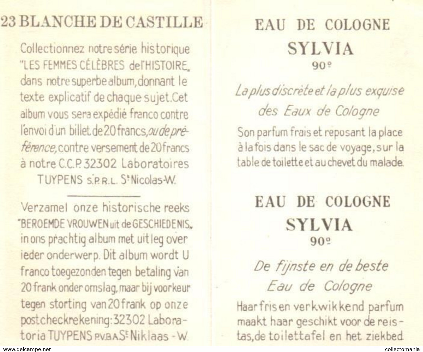 7 cartes Eau de Cologne Sylvia Tuypens  St.Niklaas-Waas  Femmes Célèbres de l'histoire Reine de Saba Jézabel Cléopatre