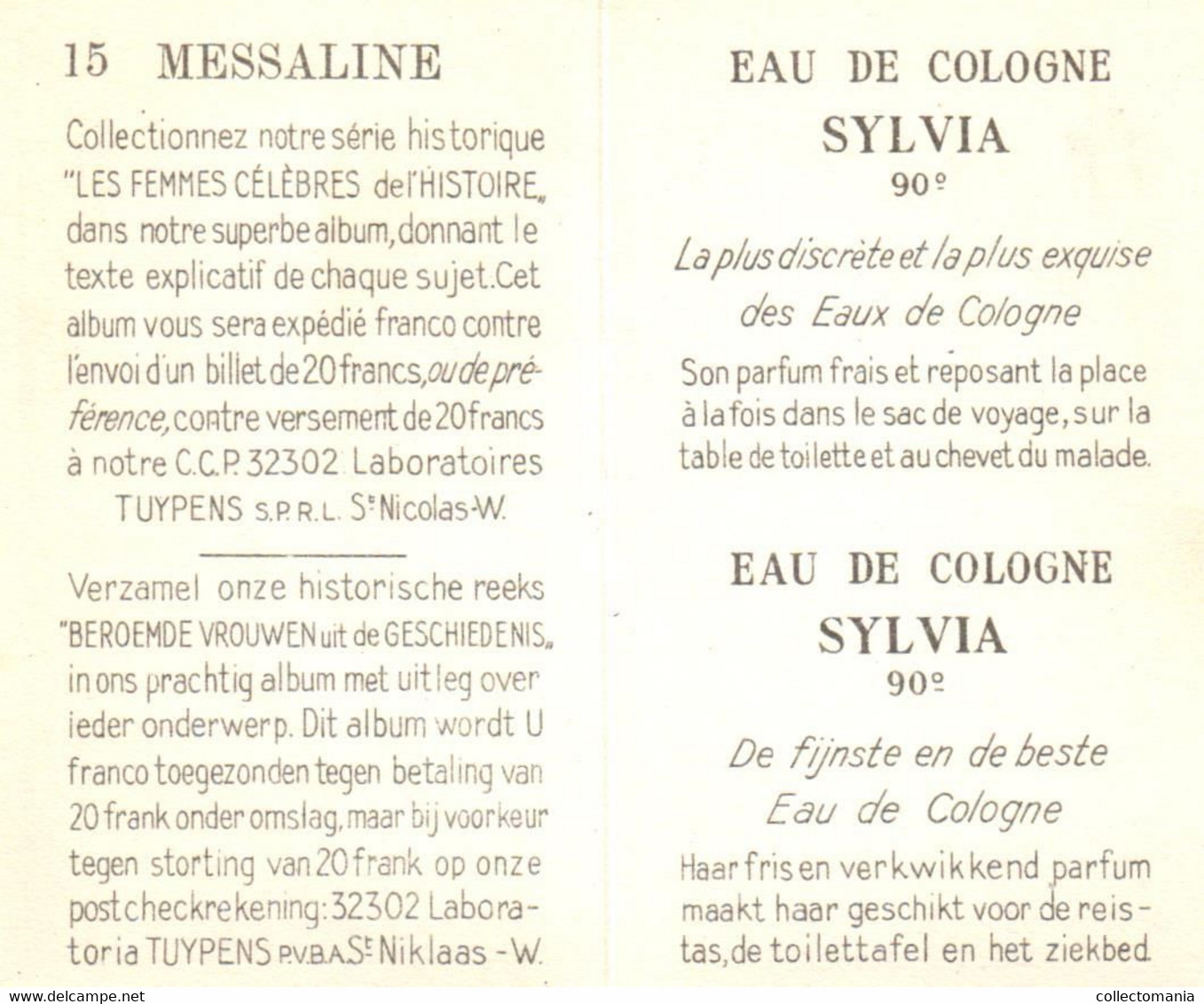 7 cartes Eau de Cologne Sylvia Tuypens  St.Niklaas-Waas  Femmes Célèbres de l'histoire Reine de Saba Jézabel Cléopatre