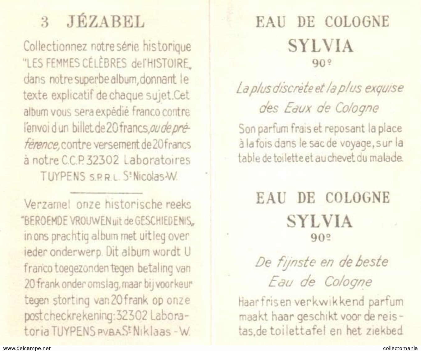 7 cartes Eau de Cologne Sylvia Tuypens  St.Niklaas-Waas  Femmes Célèbres de l'histoire Reine de Saba Jézabel Cléopatre