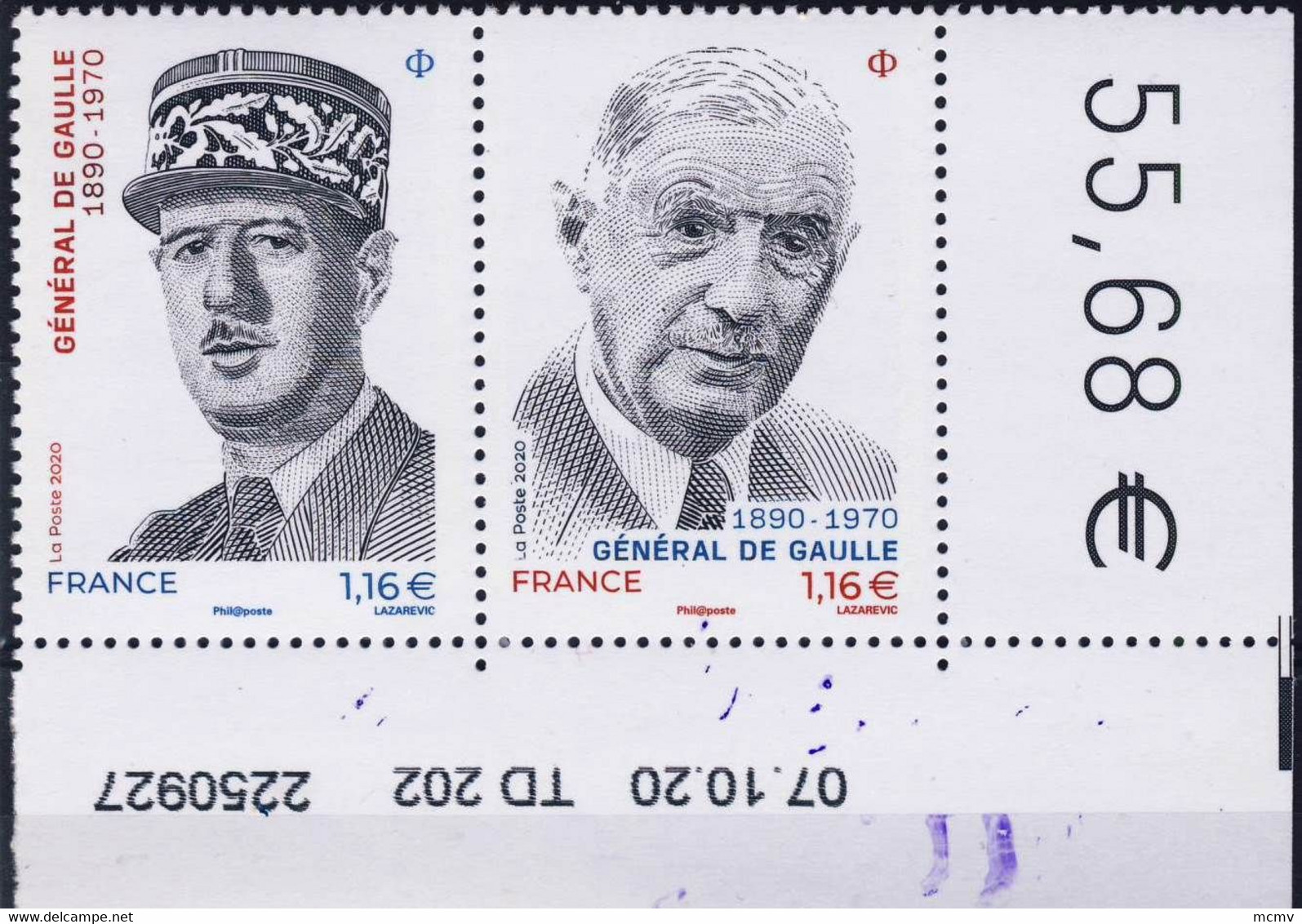 5444 + 5445  DIPTYQUE De GAULLE  NEUF ** ANNEE 2020 Bord De Feuille Avec Date - Ongebruikt