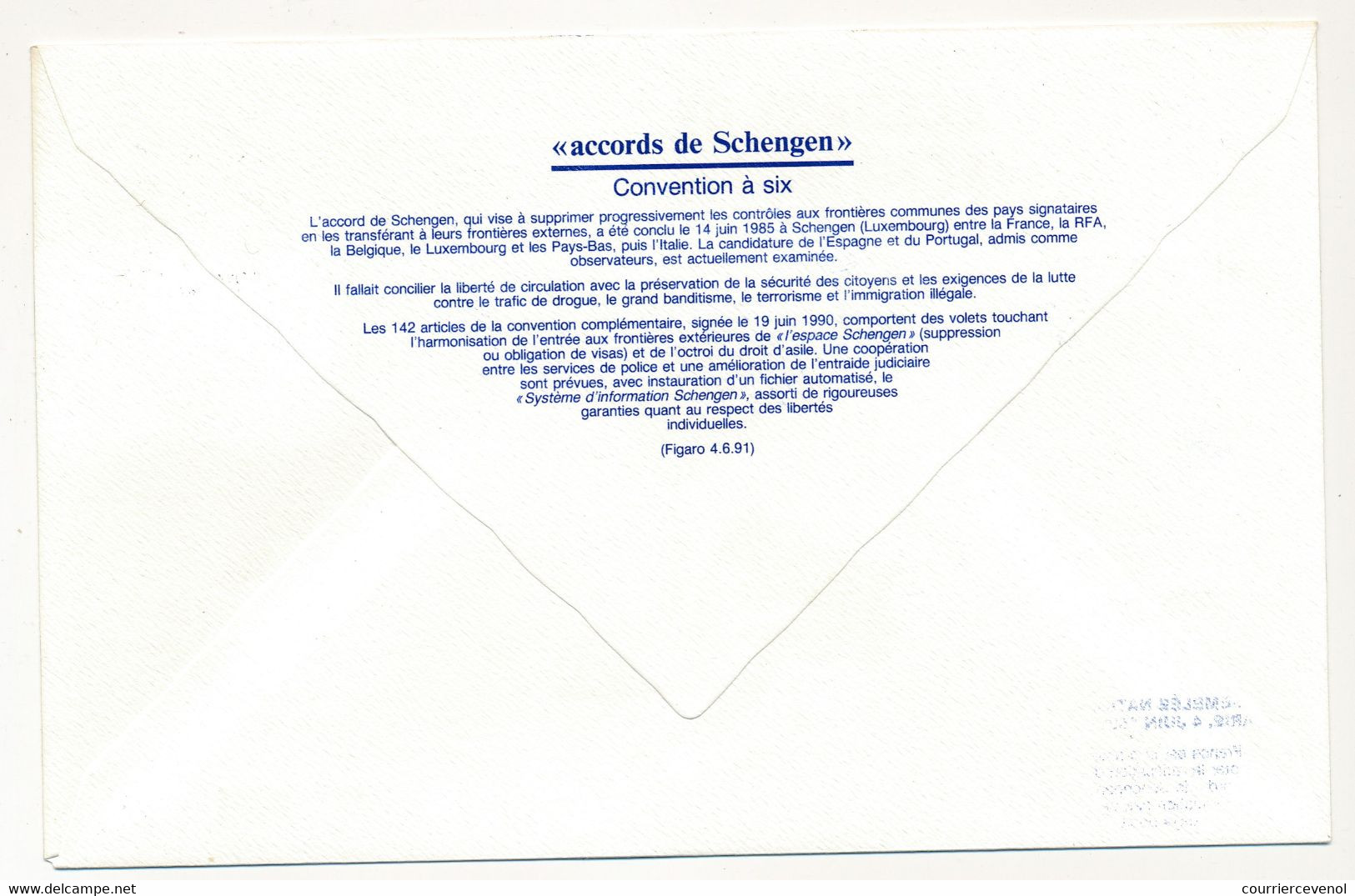 Env Affr 2,30 C.E OMEc Strasbourg, Session Du Parlement Eur + 2,50 Europa OMEC Assemblée Nationale - Juin 1991 SCHENGEN - Cartas & Documentos