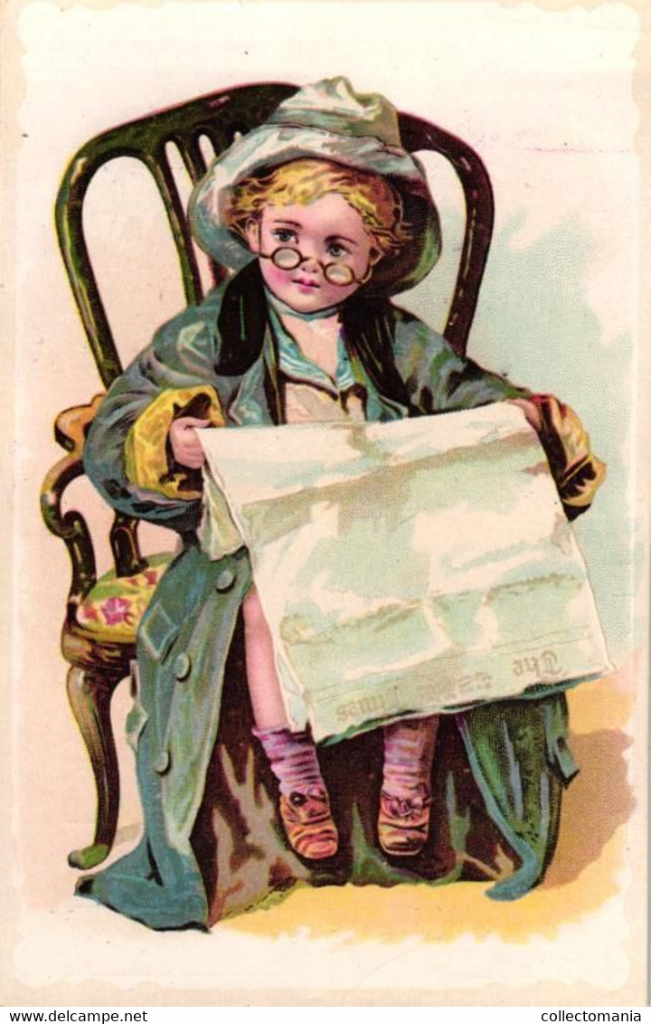 3 Chromos, Dimension Of  Postcard, Sweet Chimes Best Perfume Made , Children With Newspapers Parfum Perfuma - Vintage (until 1960)