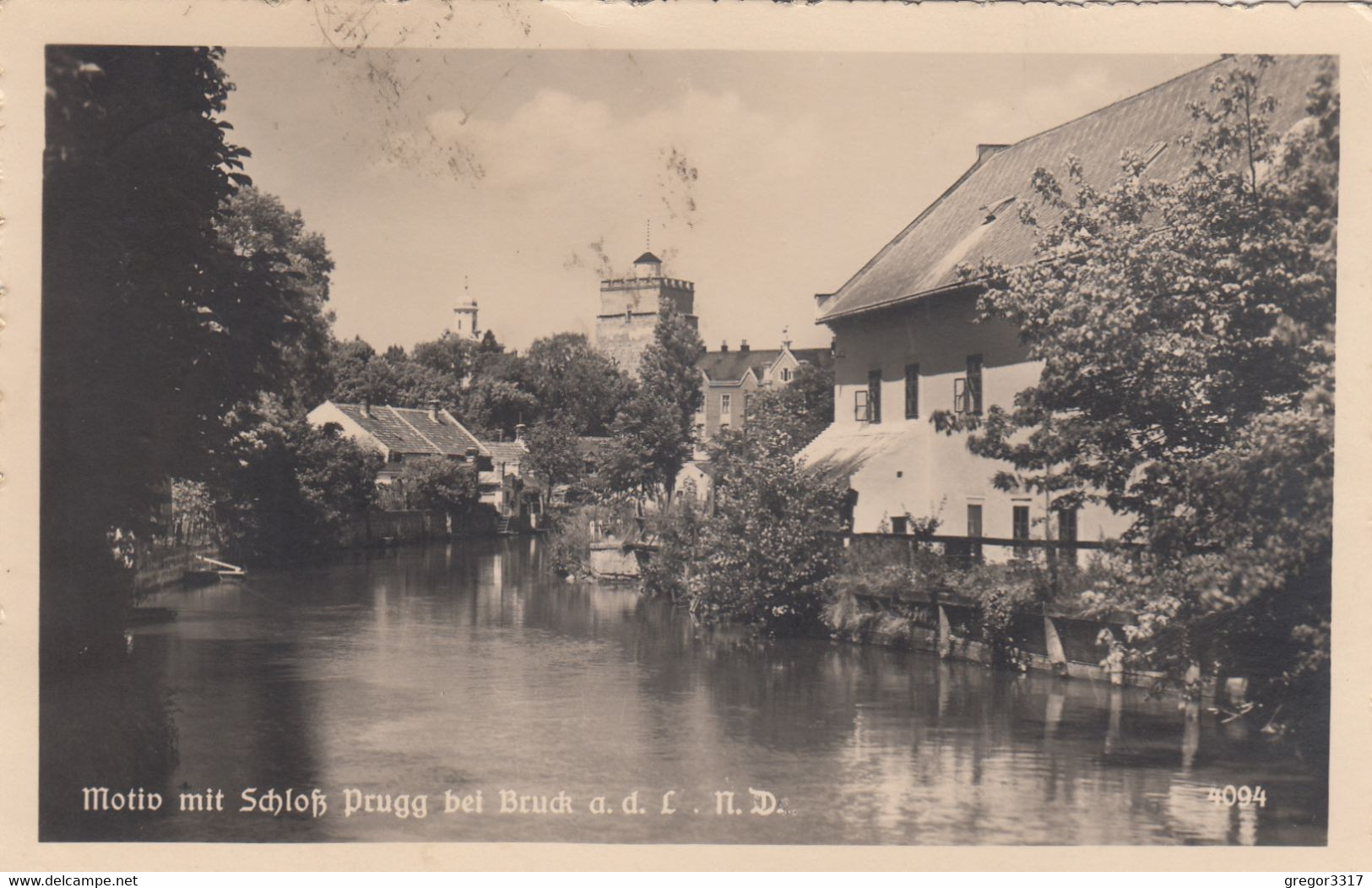 2744) Motiv Mit Schloß PRUGG Bei BRUCK A. D. L. - N. D. - Super Ansicht Mit HAUS DETIAL Am WASSER U. Turm ALT 1940 FP - Bruck An Der Leitha