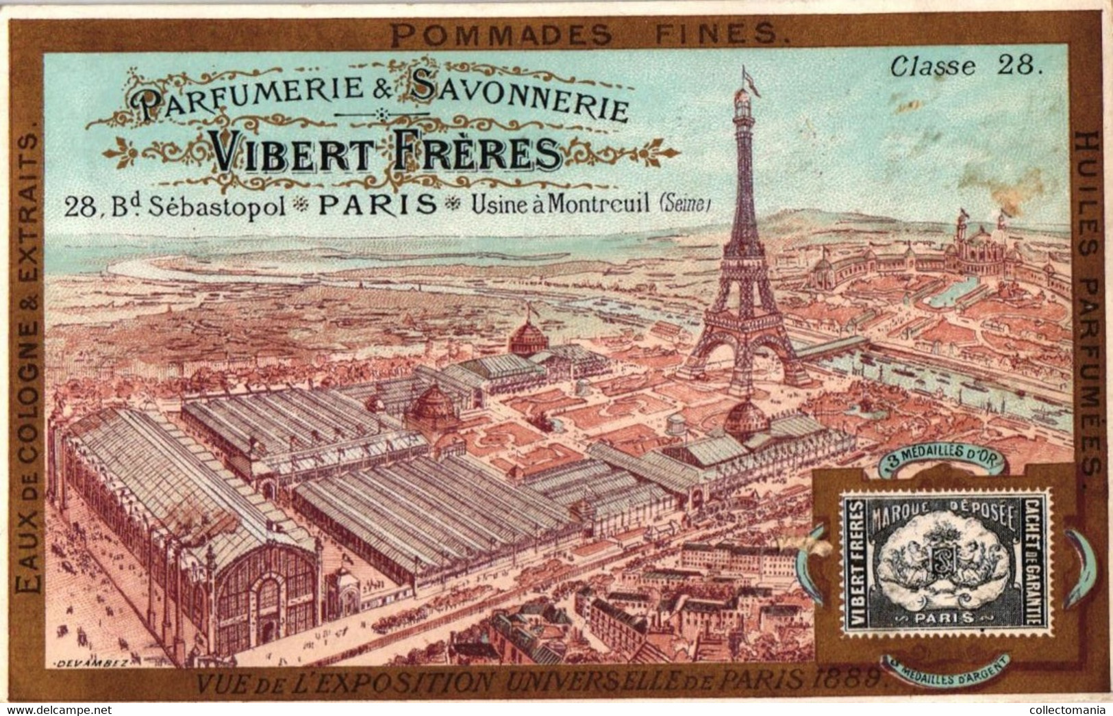 1 Card Parfumerie & Savonnerie Bd. Sébastopol Paris Usine à Montreuil Eaux De Cologne & Extraits  Lith. Devambez - Antiguas (hasta 1960)
