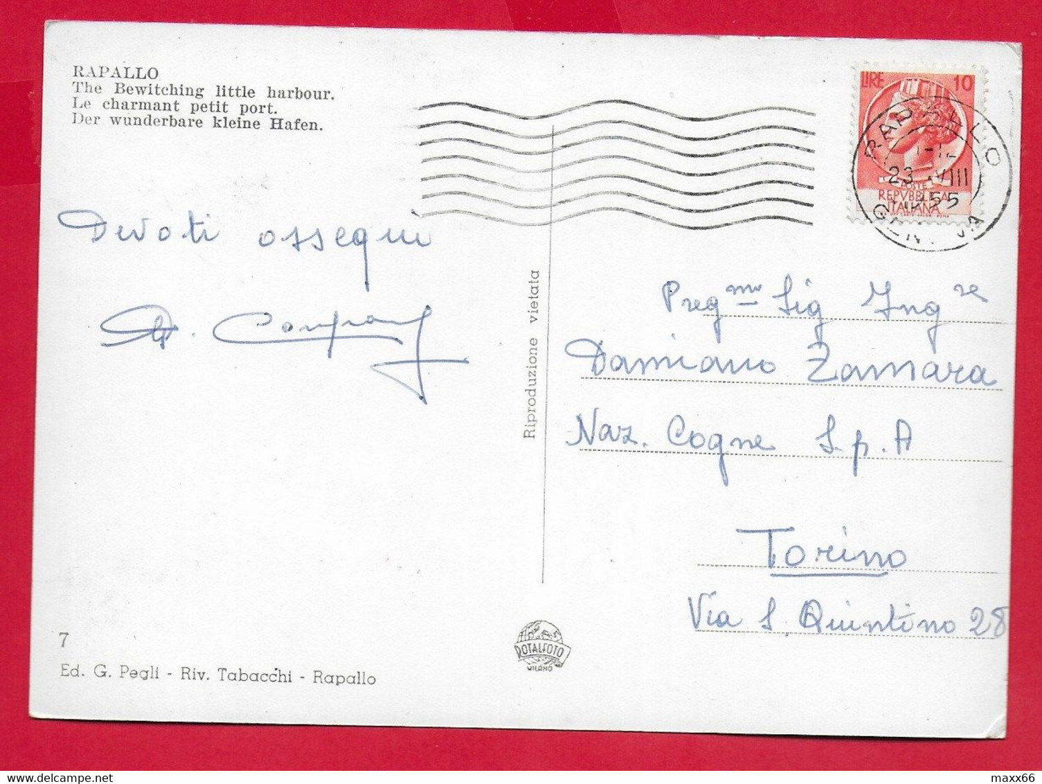 CARTOLINA VG ITALIA - RAPALLO (GE) - L'incantevole Porticciuolo - 10 X 15 - 1955 - Sonstige & Ohne Zuordnung