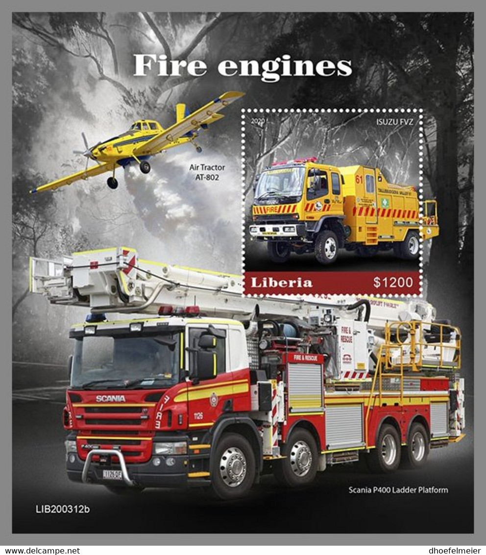LIBERIA 2020 MNH Fire Engines Feuerwehr Fahrzeuge Camions De Pompiers S/S - OFFICIAL ISSUE - DHQ2115 - Bombero