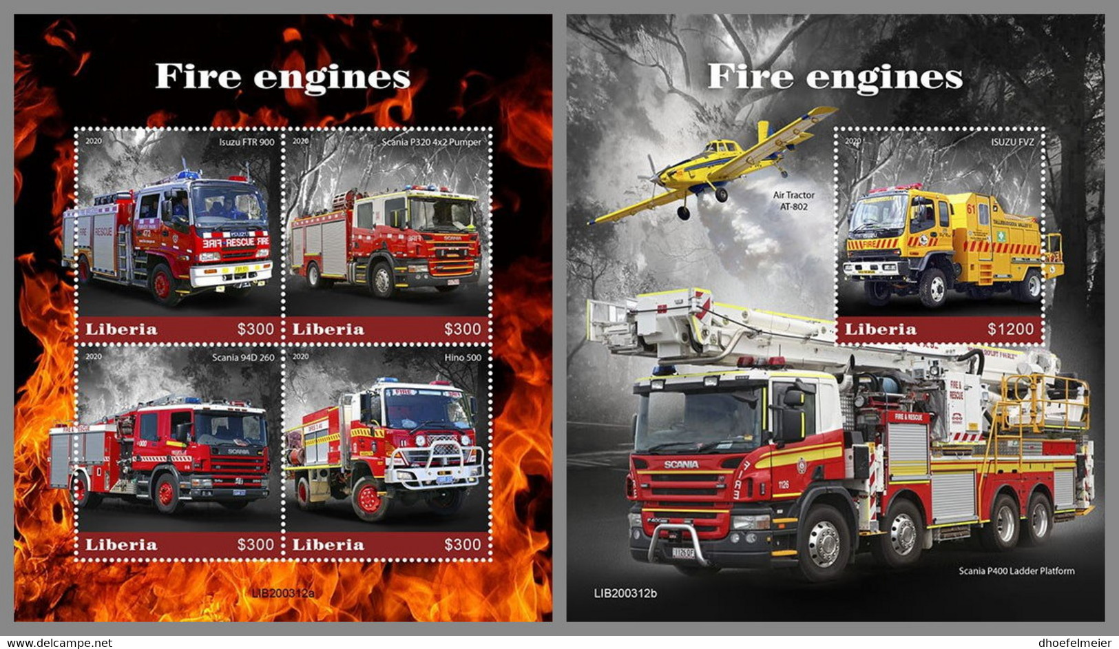 LIBERIA 2020 MNH Fire Engines Feuerwehr Fahrzeuge Camions De Pompiers M/S+S/S - IMPERFORATED - DHQ2115 - Brandweer