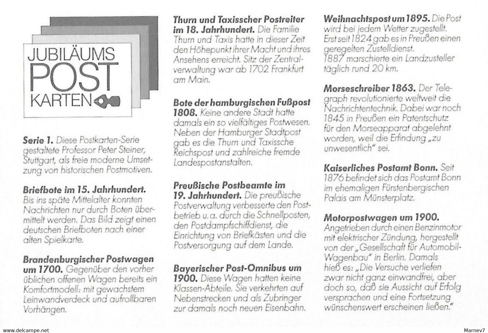 Allemagne - Poste Postes Post - 500 ans jubilee - transport messager télégraphie omnibus messager Postwagen Poketzuster