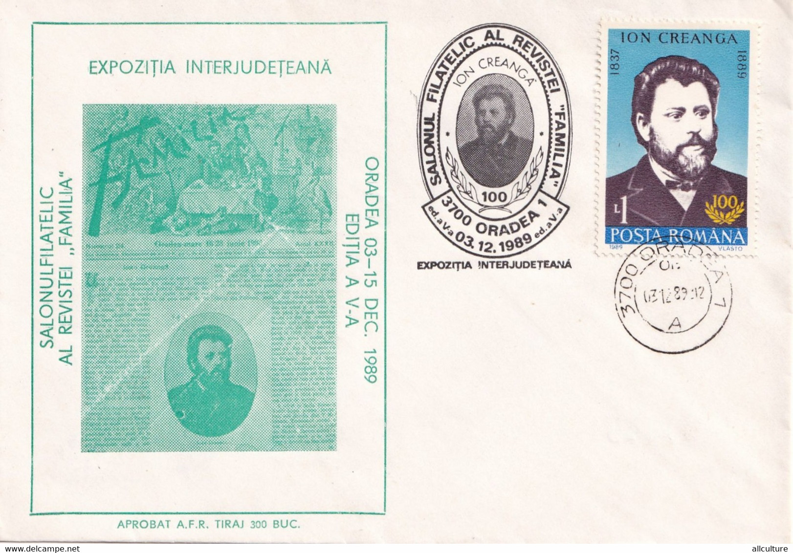 A3017 - Ion Creanga, Scriitor Roman, Expozitia Interjudeteana Oradea 1989 Republica Socialista Romania Posta Romana - Lettres & Documents