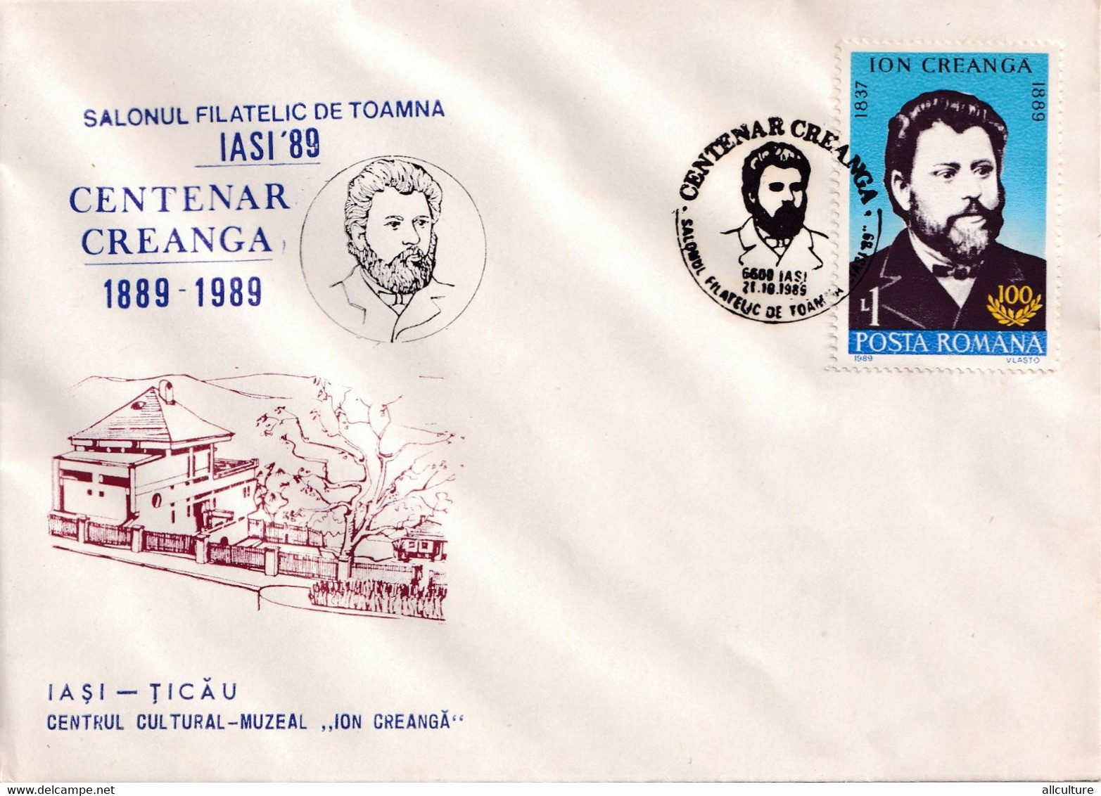 A3019 - Salonul Filatelic Iasi '89, Centenar Creanga, Iasi Ticau 1989 Republica Socialista Romania Posta Romana - Cartas & Documentos