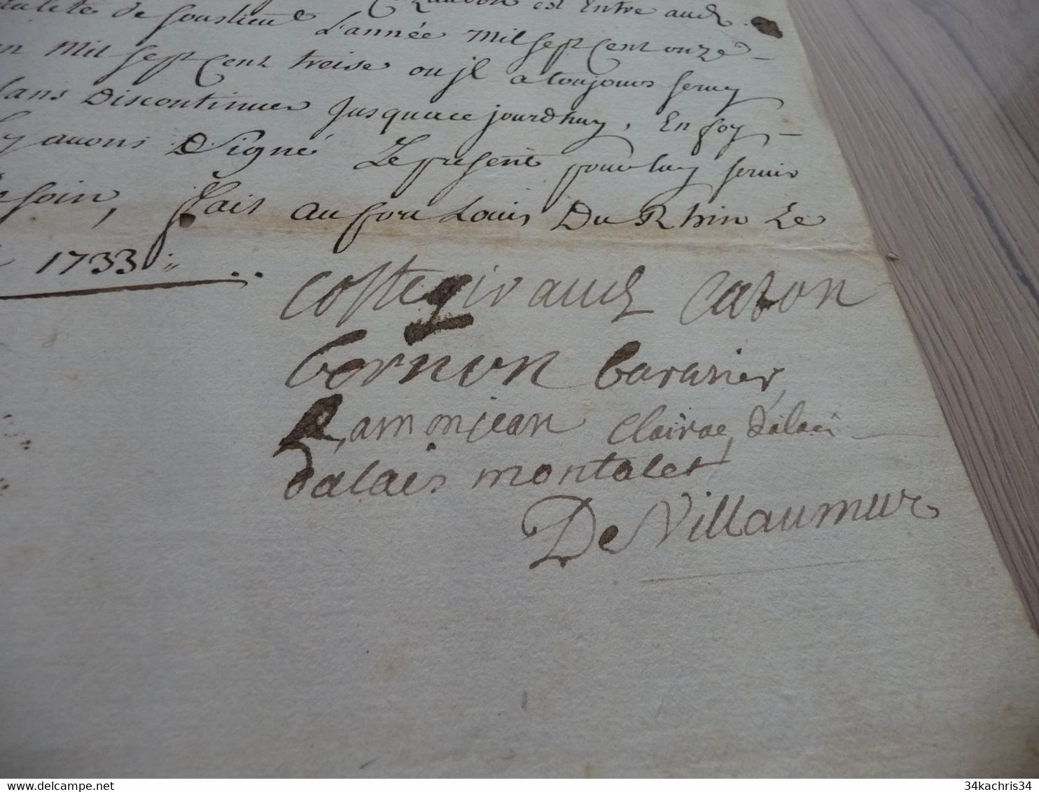Pièce Signée De Villamur Régiment Du Gatinois Certification Fort Louis Du Rhin 1733 Sous Lieutenant Cazaubon - Documenten