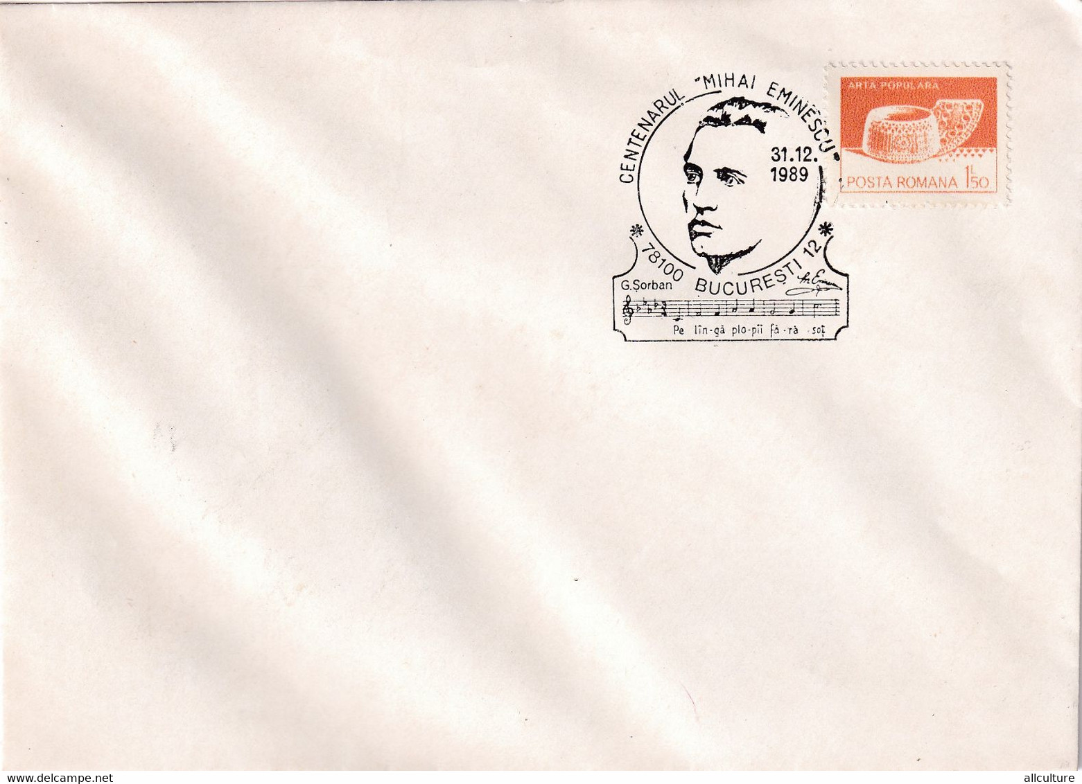 A3037 -  Centenarul Mihai Eminescu, Poet Roman, Bucuresti 1989 Romania Posta Romana - Covers & Documents