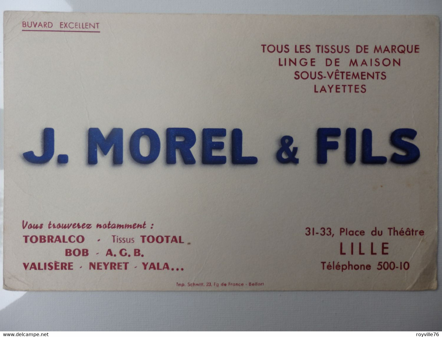 J-MOREL &FILS Place Du Théatre A LILLE - Textile & Clothing