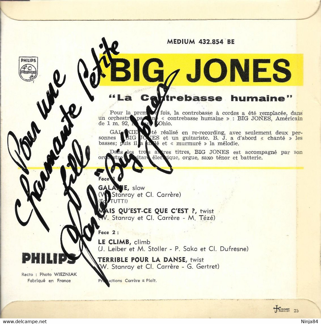 EP 45 RPM (7")  Big Jones "  La Contrebasse Humaine  " - Soul - R&B