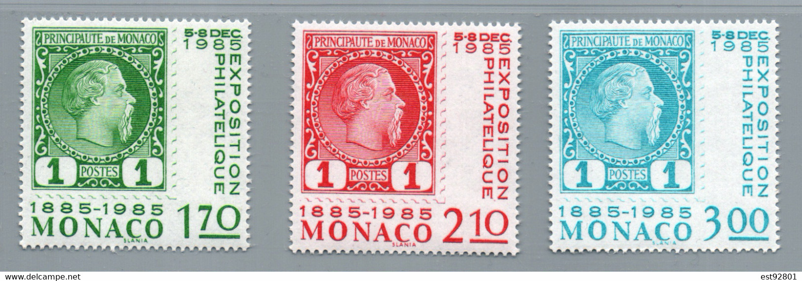 Monaco 1985 - Yt N° 1456 / 1458 (Centenaire Du Premier Timbre De Monaco) - Neuf** - Other & Unclassified