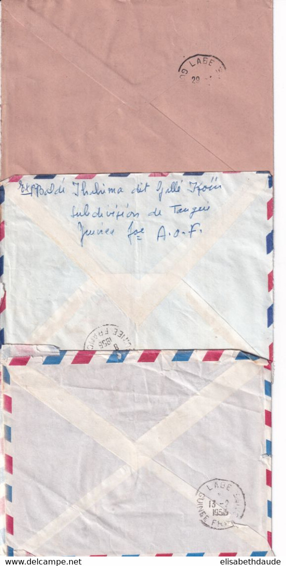AOF - GUINEE - 1956/57 - 3 CACHETS DIFFERENTS (DONT ROUGE) ! ENVELOPPES De TOUGUE ! => CLERMONT-FERRAND - Covers & Documents