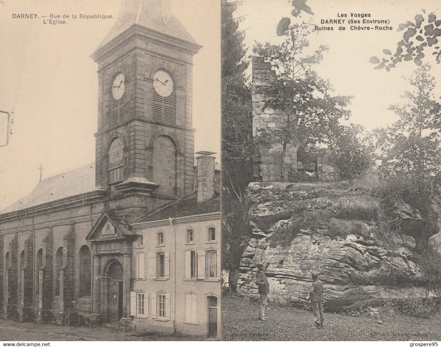 DARNEY LA GROTTE RUE DE LA REPUBLIQUE L'EGLISE ET LES ENVIRONS LOT 4 CARTES - Darney